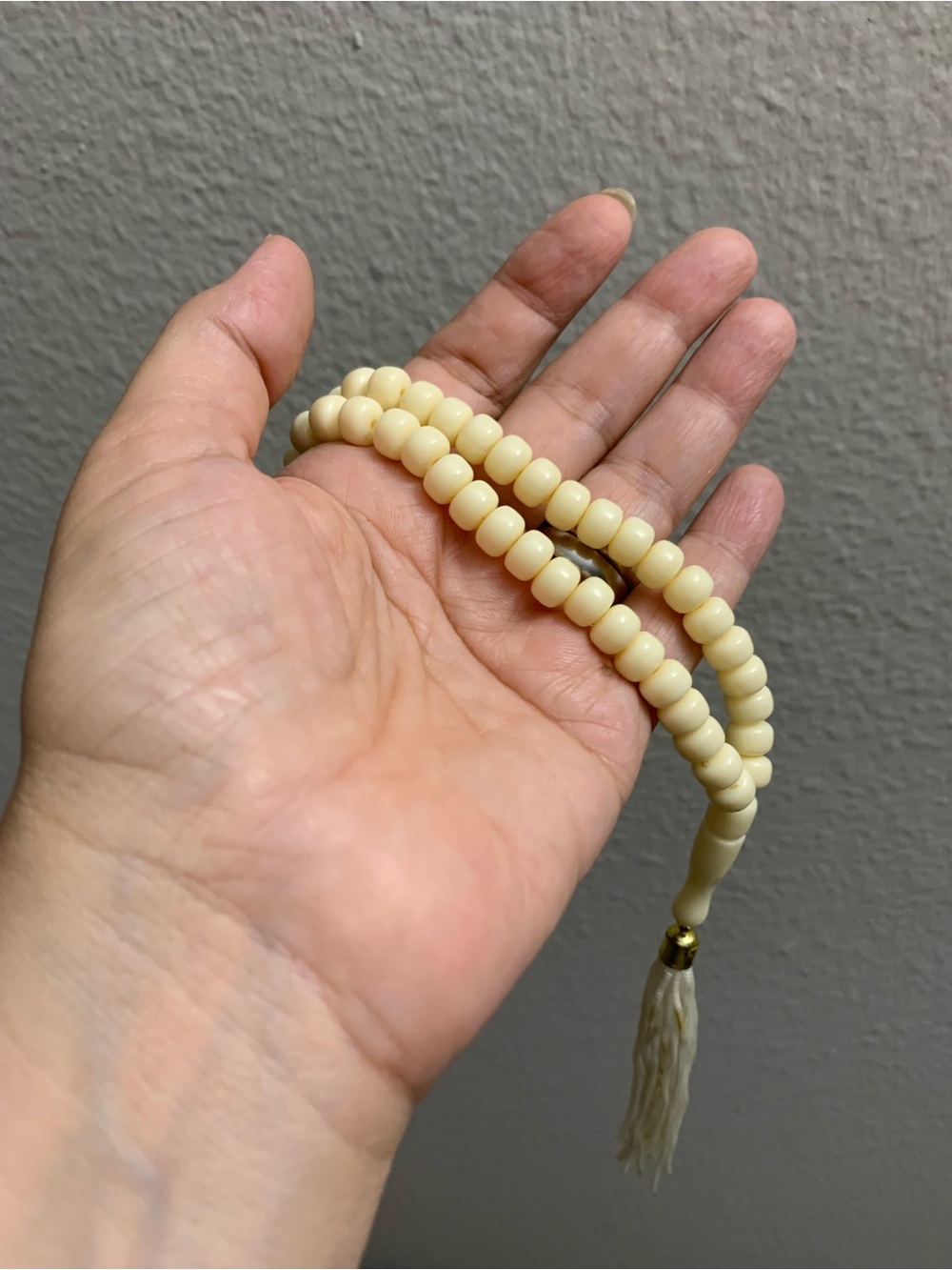 Beaded Cream Prayer Bracelet with Tassel